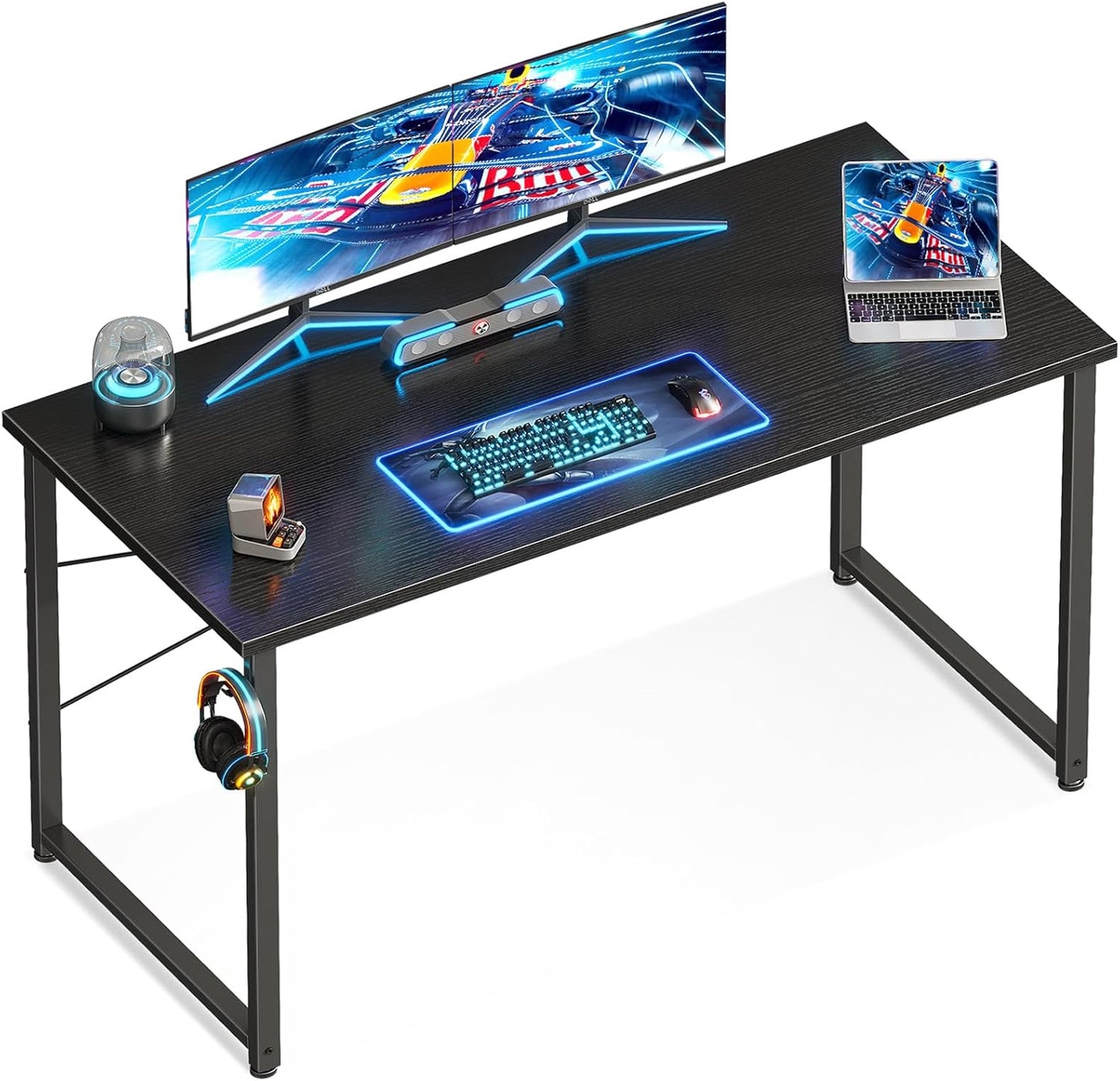 48 Inch Small Computer Desk for Home Office, Study Writing Table for Small Spaces, Simple Modern Desk with Headphone Hooks, Black