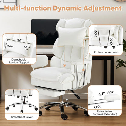 White ergonomic executive office chair with footrest and lumbar support, view 7
