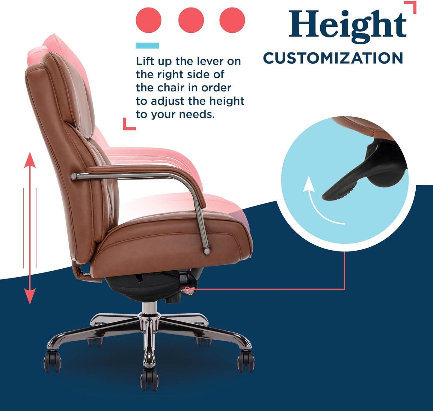 Symphony Executive Mid-Back Office Chair, Diamond Quilt Seat and Back, Pocket Coil Cushion, Padded Armrests, Ergonomic Computer Deskchair, Swivel Metal Base, Bonded Leather, Cognac/Graphite
