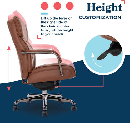 Symphony Executive Mid-Back Office Chair, Diamond Quilt Seat and Back, Pocket Coil Cushion, Padded Armrests, Ergonomic Computer Deskchair, Swivel Metal Base, Bonded Leather, Cognac/Graphite