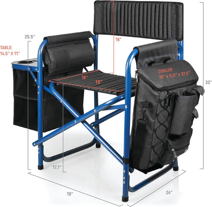 Fusion Camping Chair with Side Table and Soft Cooler, Outdoor Foldable Padded Camping Chairs with Cup Holder for Lawn, Beach, & Sports Use for Adults, (Dark Gray Blue Accents)