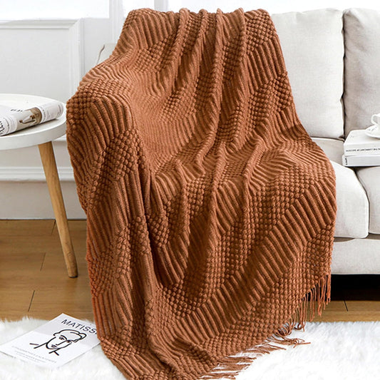 Knitted Throw Blanket for Couch and Bed, Soft & Cozy Knit Blanket with Tassel, Burnt Orange Lightweight Decorative Blankets & Throws, Farmhouse Warm Woven Blanket for All Seasons,50" W X 60" L