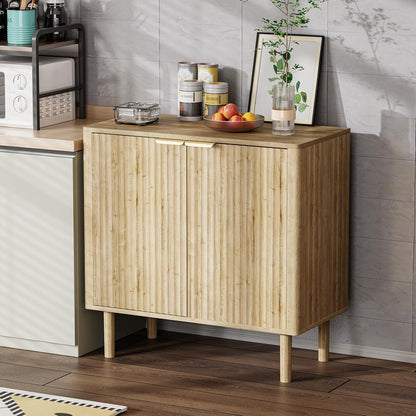 Sideboard Buffet Cabinet with Storage, Modern Fluted Accent Credenza with Doors & Adjustable Shelves, Wood Coffee Bar Console Table for Living Room, Dining Room, Kitchen or Entryway 31.5" Oak
