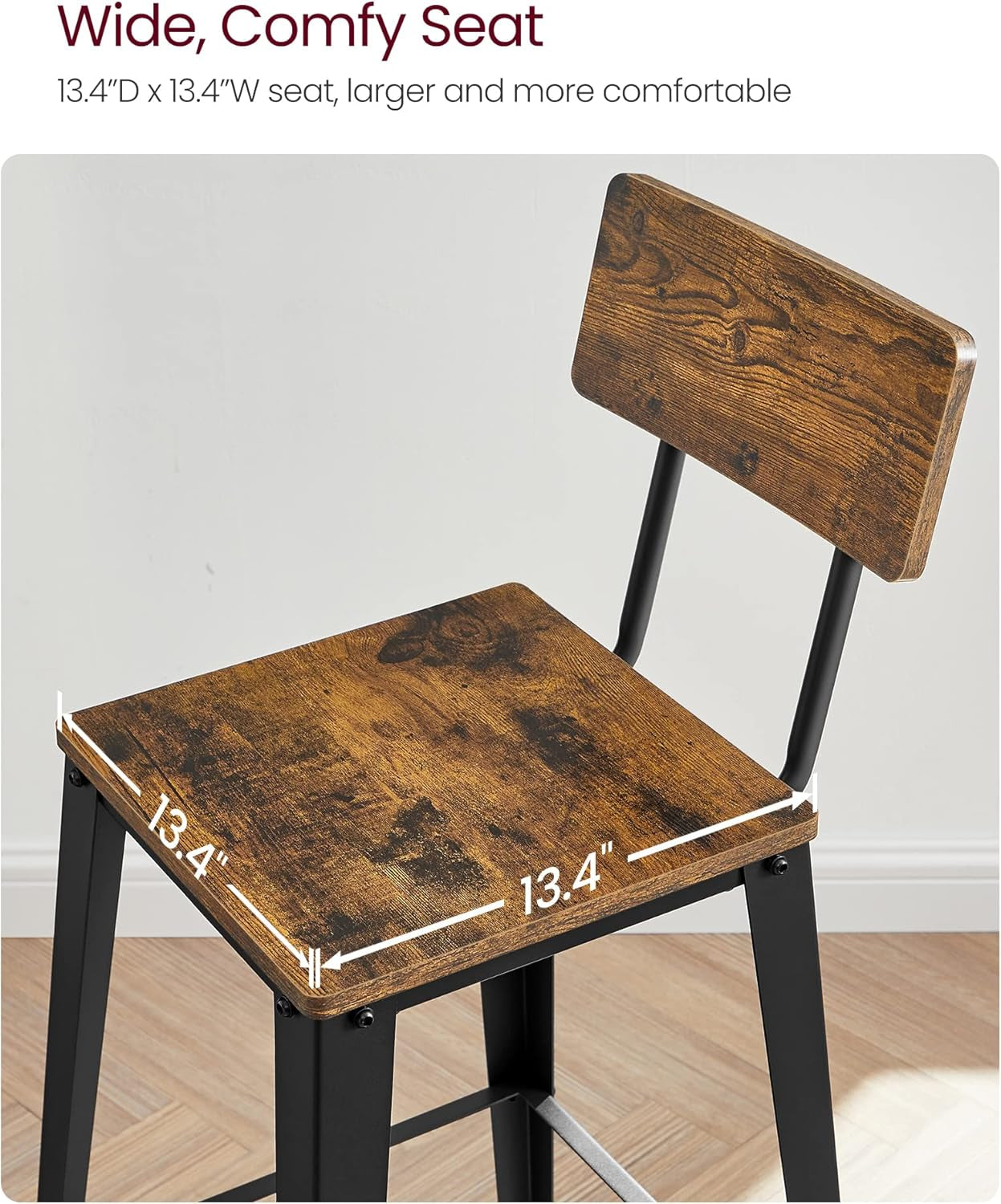 Set of 4 Bar Stools, Bar Height Stools, 29.1 Inches Tall Barstools with Back, Counter Bar Chairs for Kitchen Island, Steel Frame, Industrial Style, Easy Assembly, Rustic Brown and Ink Black