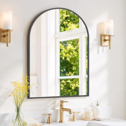 Arched Wall Mirror 30X20 Inch Black Bathroom Vanity Mirror with Metal Frame, Modern Arch Mirror for Bedroom, Living Room, Entryway, Wall Mounted Decorative Mirror
