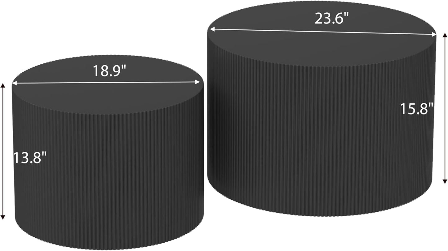 Black round Coffee Table Set of 2, Modern Wooden Nesting Coffee Tables for Living Room, No Assembly Required Circle Side Tables Set Accent End Table for Bedroom, Balcony