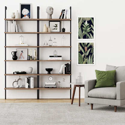 Theo 6-Shelf Tall Bookcase, Wall Mount Bookshelf with Reclaimed Wood and Industrial Metal Frame, Oak/Black