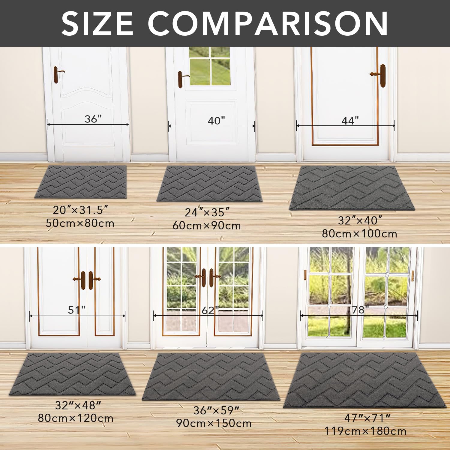 Dirt Trapper Indoor Doormat,20"X31.5" Welcome Door Mat,Non Slip Backing Washable Door Mats,Absorbent and Resistant Low-Profile Entrance inside Floor Mat for Front Back Door and Entryway (Grey)