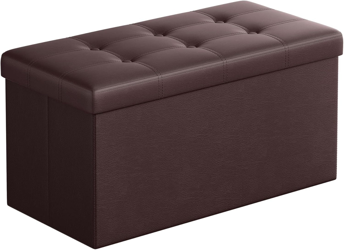 MAZIE Collection - 43 Inches Folding Storage Ottoman Bench, Ottoman with Storage, Foot Rest Stool, Load 660 Lb, for Living Room, Synthetic Leather, Black ULSF701