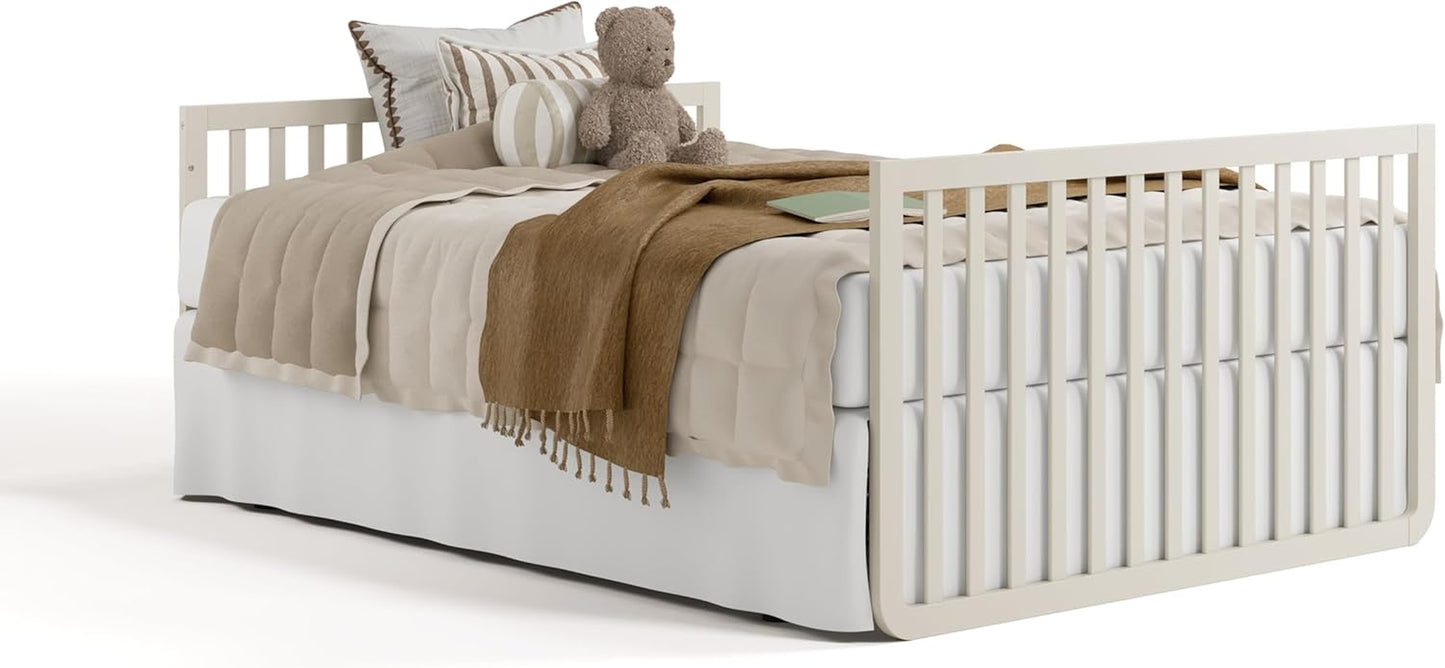 Amalfi Convertible Crib with Toddler Guardrail (Frosted Oat & Driftwood) – GREENGUARD Gold Certified, Toddler Bed Conversion Kit Included, Fits Standard Crib Mattress, Converts to Full Bed