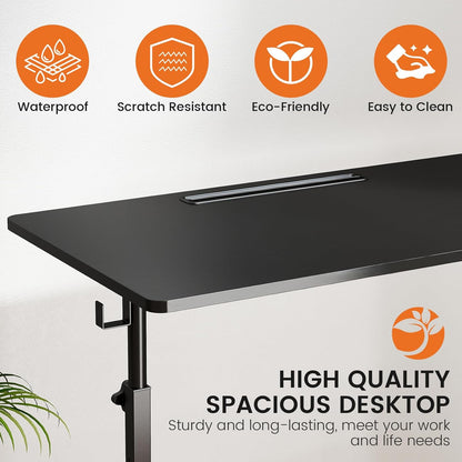 Small Standing Desk Adjustable Height, Mobile Stand up Desk with Wheels, Portable Walking Pad Table Stand, Rolling Laptop Cart for Standing or Sitting, Black