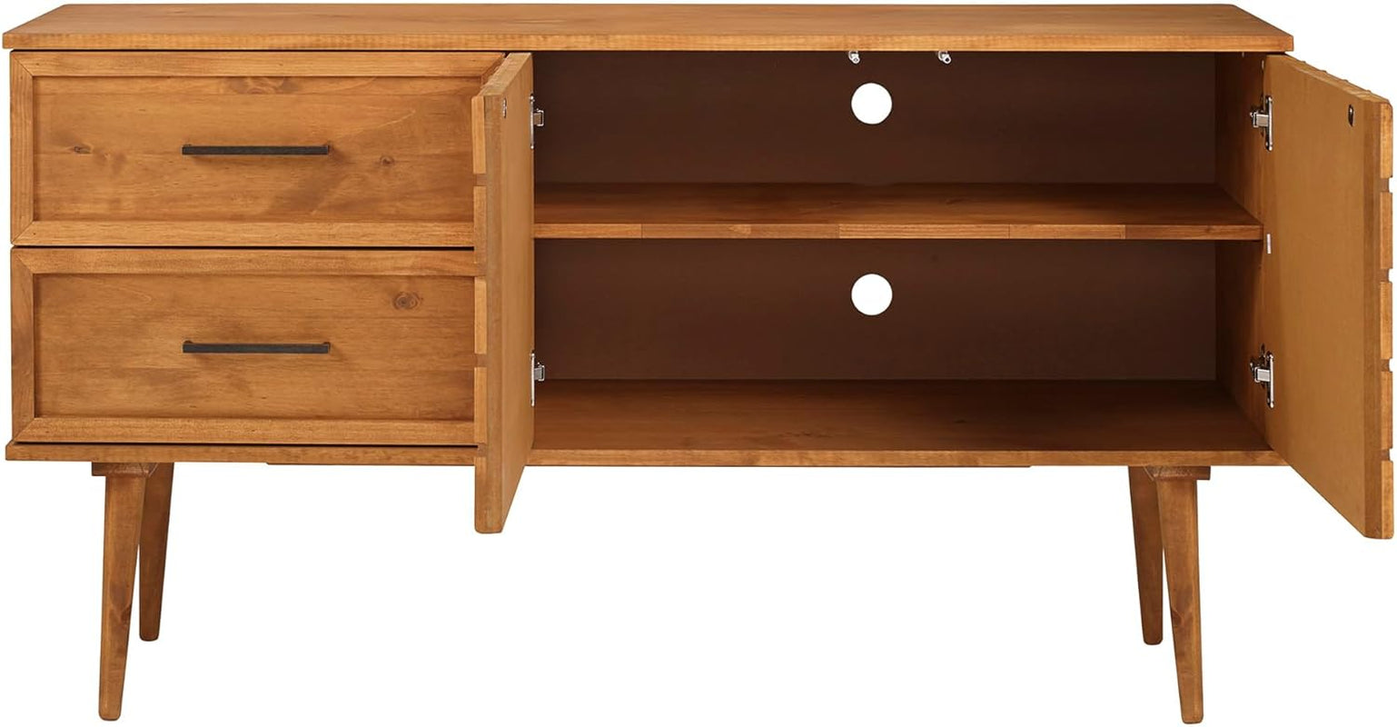 Deluca Boho Solid Wood 2 Door Sideboard with Prism Detail, 58 Inch, Caramel