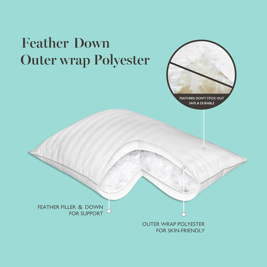 Hotel Collection Bed Pillows 100% Cotton 500 Thread Count Damask Stripe Embroidered King Size Set of 2