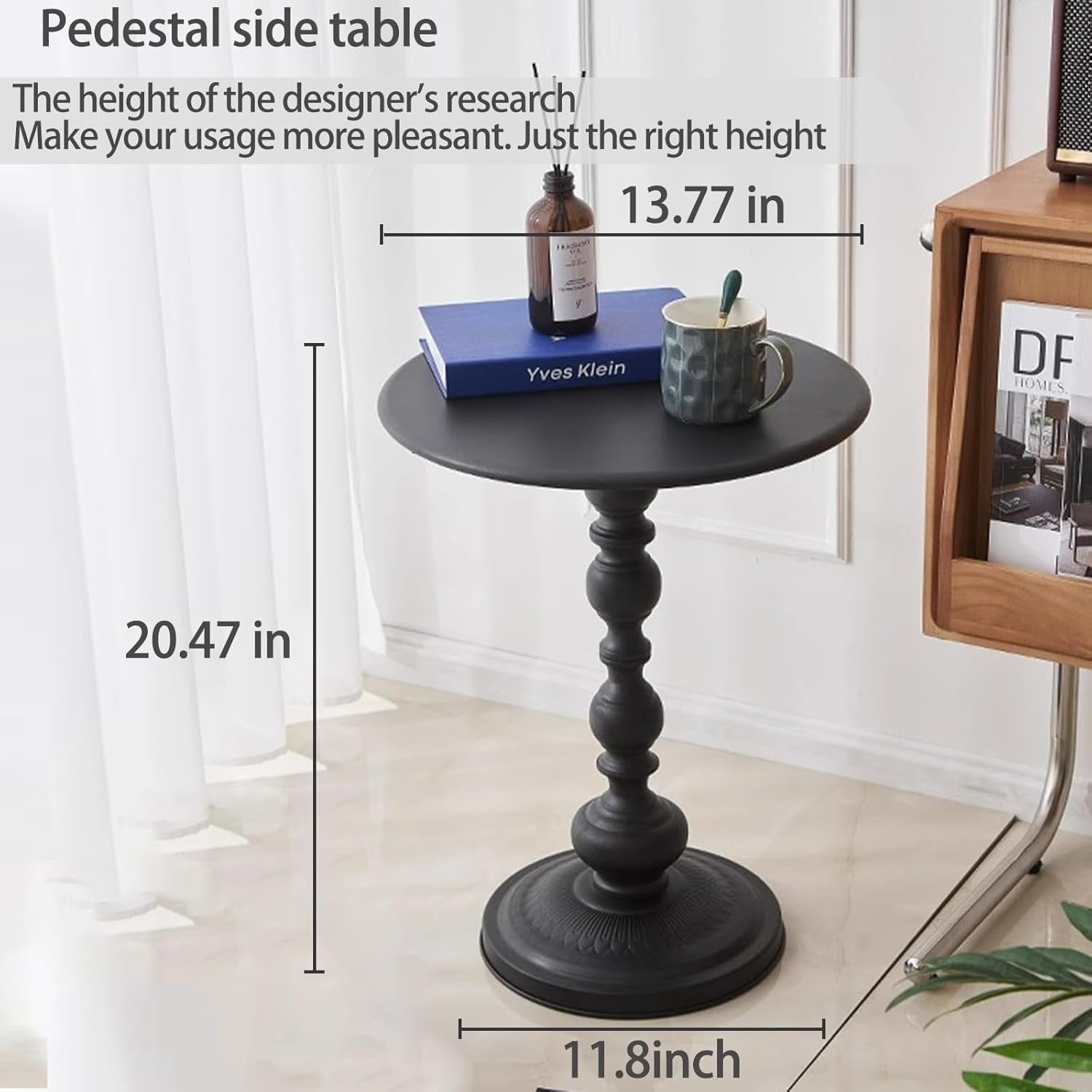 Pedestal Metal round Side Table, Sofa Table, Small TV Tray Table for the Sofa in the Living Room and Bedroom, Bed, Chair, Mini Coffee Table, Headboard Table, 20.47 (H) *13.77 (W)