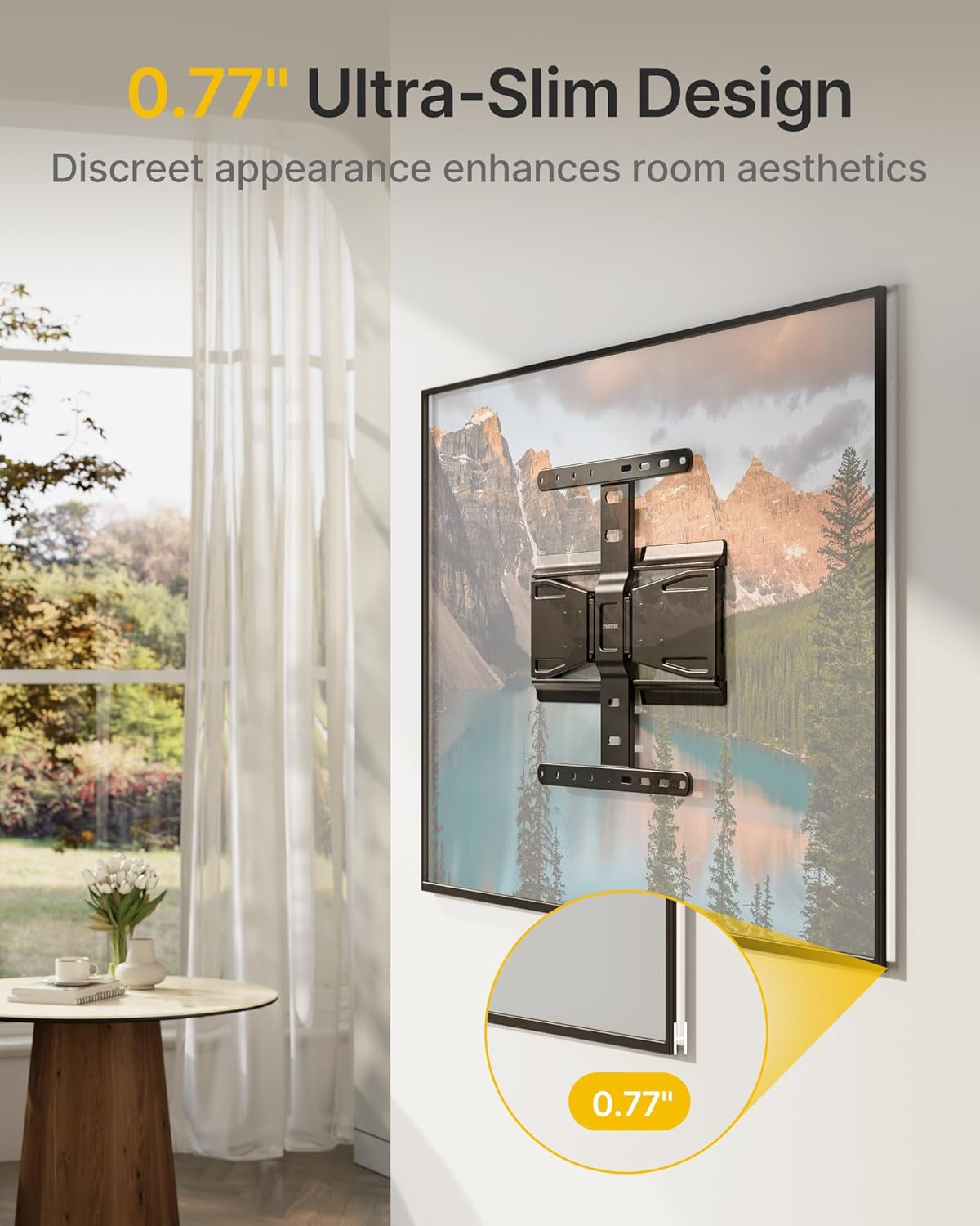 0.77" Ultra Slim TV Wall Mount for 37-75 Inch Tvs, Thin Low Profile Full Motion TV Wall Mount with Articulating Dual Arms, 4X Weight Tested, Max VESA 400X400Mm, Fits 16/18" Studs