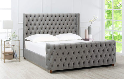 Jennifer Taylor Home Brooklyn King Tufted Panel Bed Headboard and Footboard Set, Opal Grey Velvet