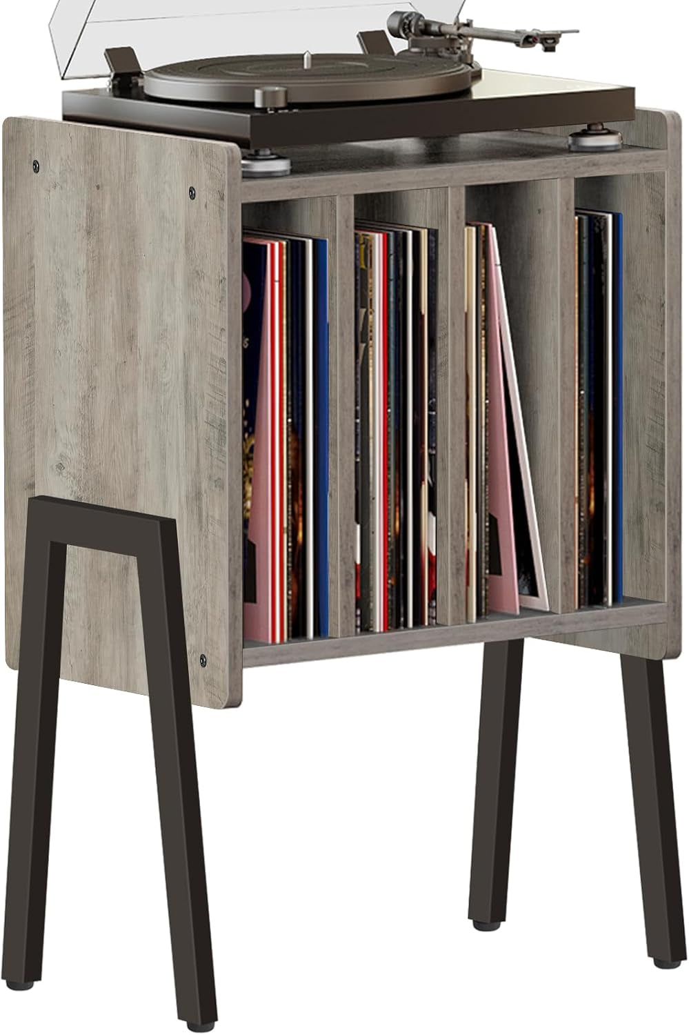 Record Player Stand, Record Storage Table, End Table with Vinyl Holder Display Shelf, Side Table, Turntable Stand, Nightstand (Greige)