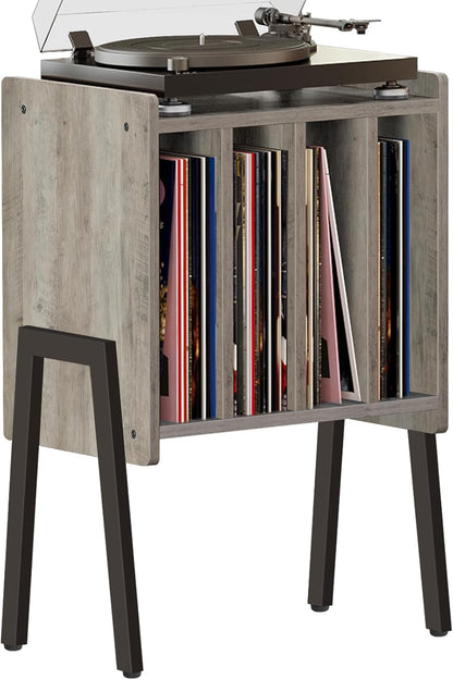 Record Player Stand, Record Storage Table, End Table with Vinyl Holder Display Shelf, Side Table, Turntable Stand, Nightstand (Greige)
