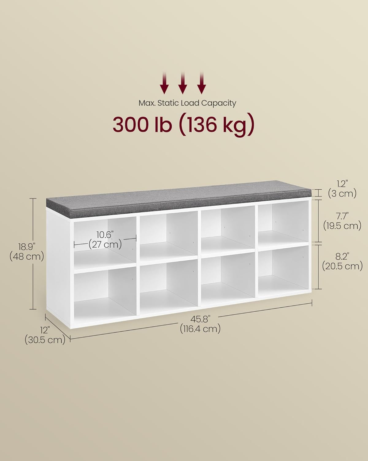 Shoe Bench with Cushion, Shoe Storage Bench with 6 Compartments and 3 Adjustable Shelves, Entryway Bench with Padded Seat, for Bedroom, Closet, Living Room, White ULHS23WT