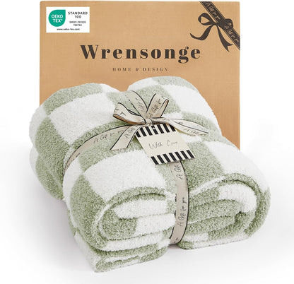 Checkered Throw Blanket, Sage Green Soft Cozy Fluffy Hand Made Throw Blankets for Couch, Sofa, Chair, Bed, Camping, Picnic, Travel Lightweight Bed Blankets for Women Mothers Birthday Gifts