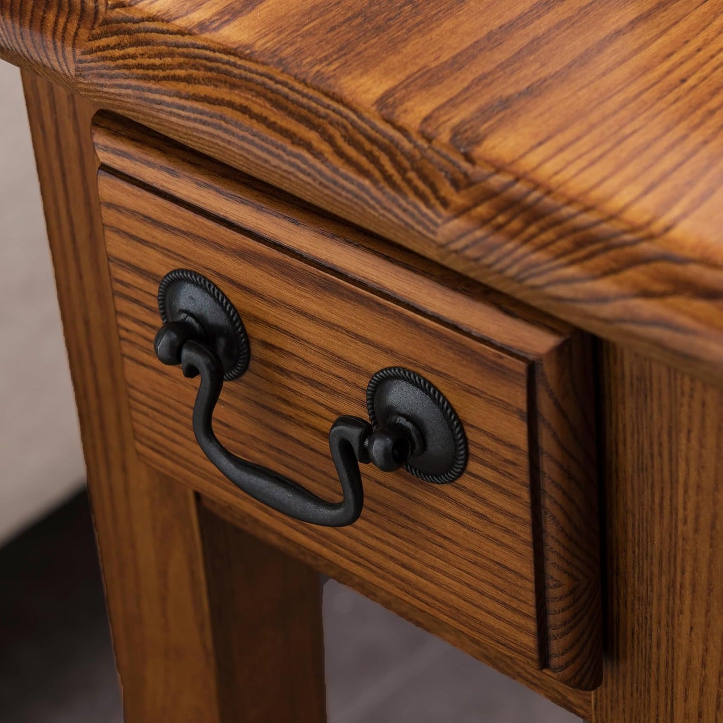 Haven Ridge End Table, Solid Wood, 1 Storage Drawer, Bottom Display Shelf, Narrow, Easy-Assembly, Medium Oak, 24.0 In. L X 10.0 In. W X 24.0 In. H, 9017-MED