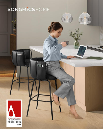 360° Swivel Bar Stools Set of 2, Barstools with Curved Back, Upholstered Counter Bar Stools with Footrest, Metal Tapered Legs, for Kitchen Island, Dining Room, Ink Black ULBC123B02