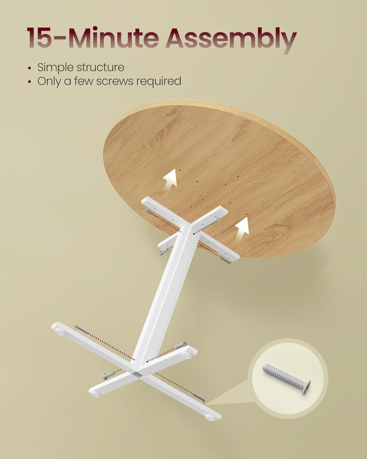 Dining Table, Small round Kitchen Table for 4 People, 31.5 X 29.4 Inches, for Dining Room, Living Room, Farmhouse, Water-Resistant, Oka Beige UKDT082Y02