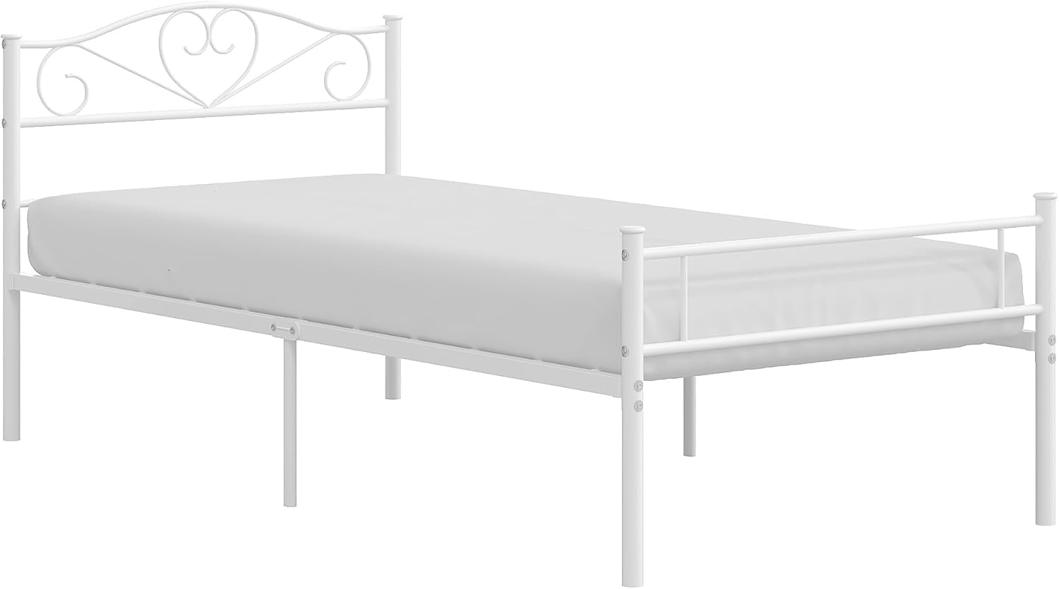 14 Inch Twin Size Metal Platform Bed Frame with Headboard and Footboard, Heavy Duty Mattress Foundation with Steel Slats Support, No Box Spring Needed, White