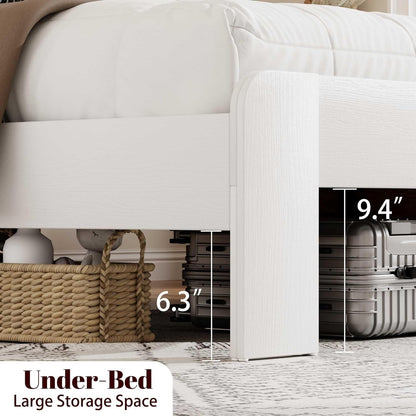 Queen Size Farmhouse Wooden Bed Frame with Headboard, Boho Platform Bedframe Sturdy Metal Slats Support, Spring Needed, Noisy Free, Easy Assembly (Queen, White)