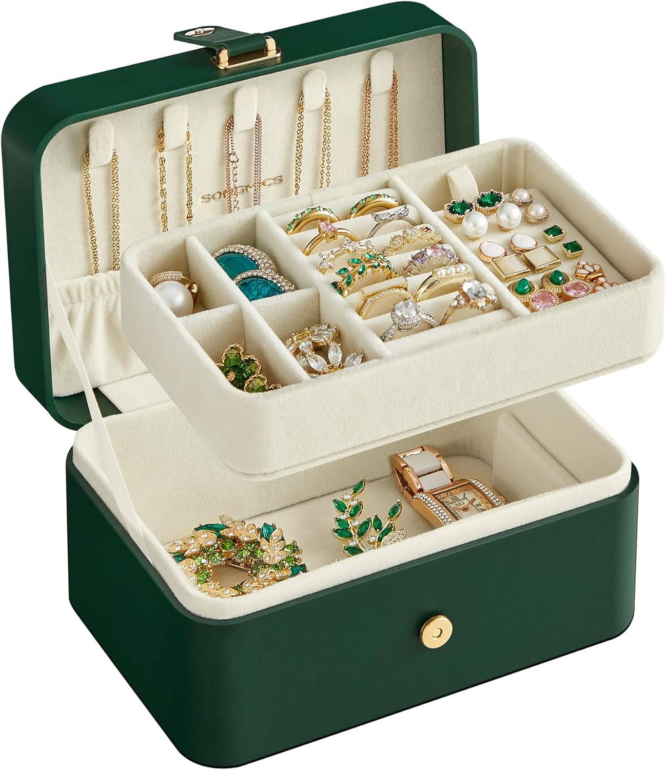 Jewelry Organizer Box, 2-Layer Travel Case for Earrings, Necklaces, Bracelets - Portable Jewelry Storage with Large Capacity, Gift-Ready Box for Women & Girls, Cloud White UJBC166W01