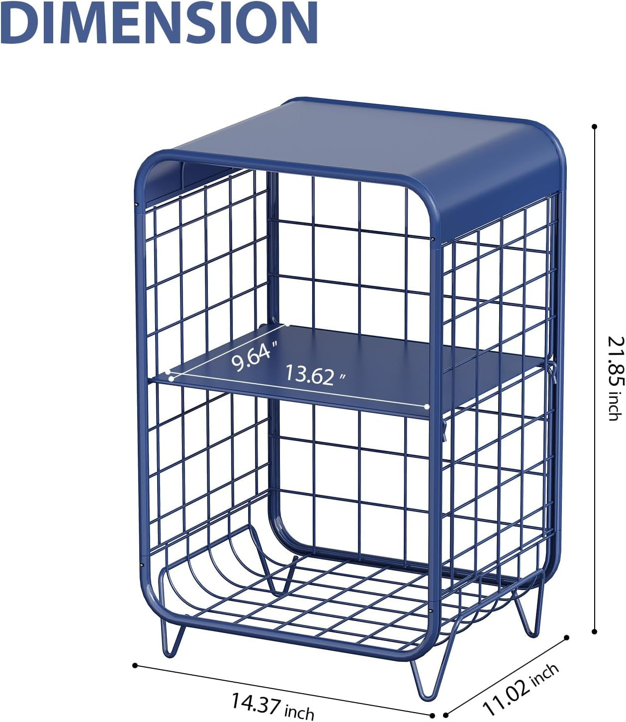Cute Nightstand,Metal Side Table,3-Tier Modern End Table with Storage Shelf, Unique Side Tables, Cute Coffee Table for Living Room, Small Table for Bedroom,Navy Blue