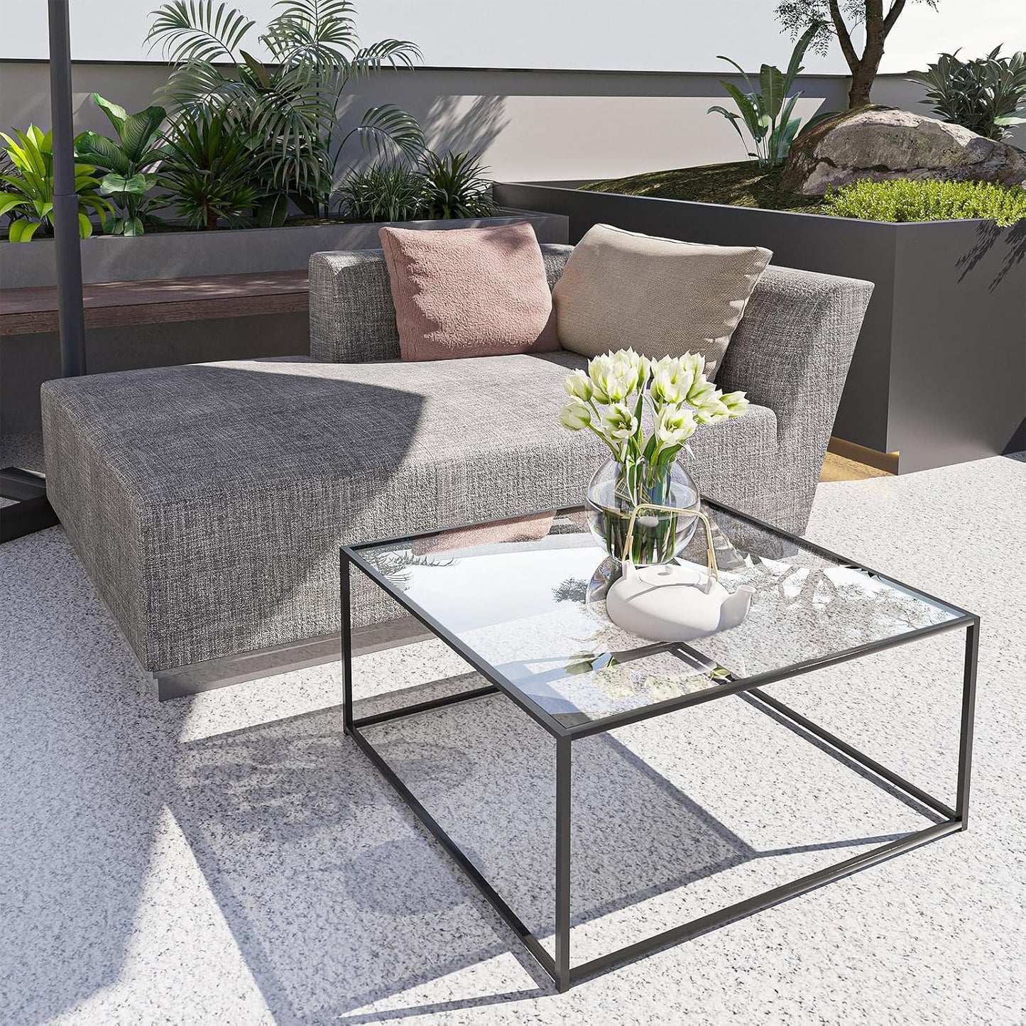 Glass Coffee Table Modern Center Table,Minimalist Coffee Table Sofa Side Tea Table for Living Room,Tempered Glass-Top with Sturdy Metal Frame, Easy Assembly,26.4 X 26.4 X 15.7 Inches, Black