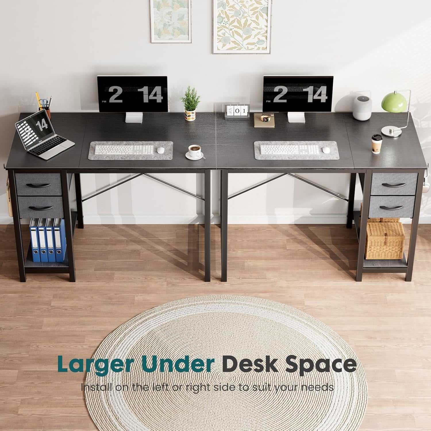 Small Computer Desk with 2 Drawers 40 Inch Home Office Desk Modern Simple Study Writing Table with Storage Shelf for Bedroom, Black