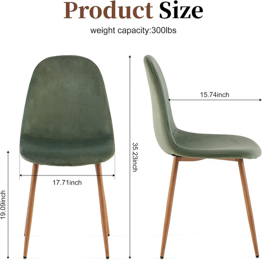 Velvet Dining Chairs Set of 4 - Modern Seating with Metal Legs for Living, Bedroom, Dining Room - Green Chairs, Chair Set for 4
