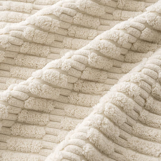 Pack of 4 Cream White Corduroy Christmas Decorative Throw Pillow Covers 18X18 Inch Soft Boho Striped Pillow Covers Modern Farmhouse Home Decor for Sofa Living Room Couch Bed