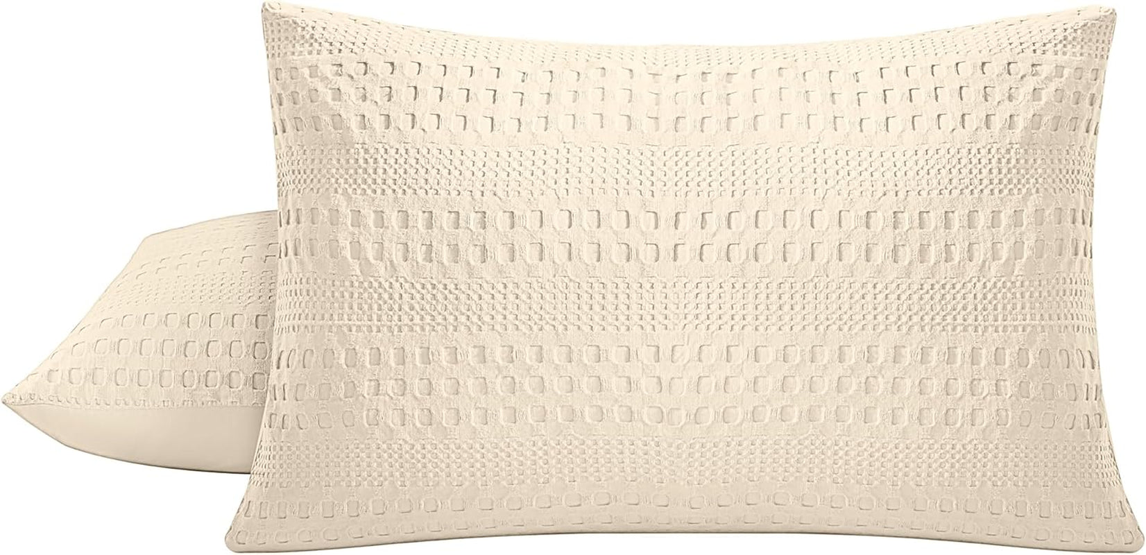 100% Coton Waffle King Size Pillow Cases Set of 2, Soft Aesthetic Pillow Shams Covers 2 Pack, Breathable Decorative Pillowcases without Inserts, 20 X 36 Inches Beige