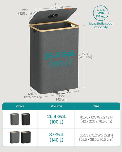 Recycling Bin for Kitchen 26.4 Gallon. Bottle Recycling Container, Collection Bin, for Metal, Plastic, Paper, Glass, Inner Bag with Handles, Kitchen, Slate Gray and Natural Beige URRB509G01