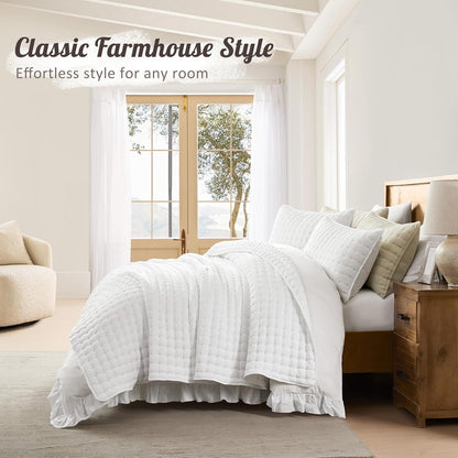 White King Size Quilt Bedding Sets with Pillow Shams, Lightweight Soft Bedspread Coverlet, Quilted Blanket Thin Comforter Bed Cover, All Season Summer Spring, 3 Pieces, 104X90 Inches