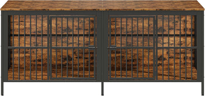 Heavy-Duty 2-Door Dog Crate End Table – Extra Large Multipurpose Pet Kennel Furniture for Large & Medium Dogs, Rustic Wood TV Stand/Side Table, Easy Assembly & Indoor Use (Rustic Brown)