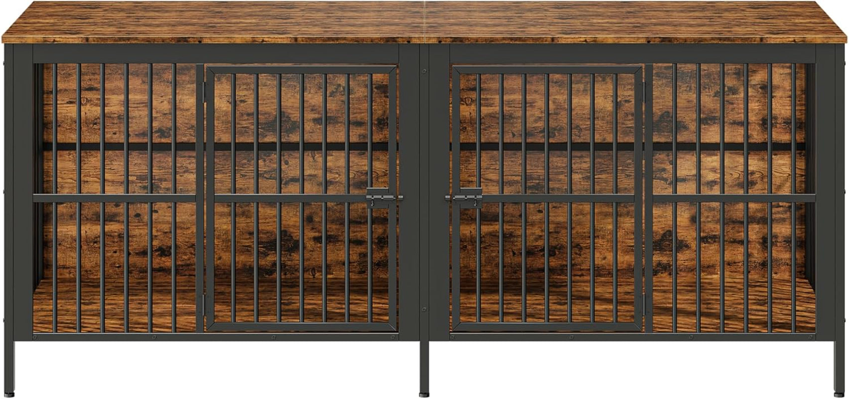 80" Dog Crate End Table, Heavy Duty 2-Door Dog Crate Furniture with Double Compartments, Large Dog Kennel Indoor for Living Room, Multipurpose Dog House as TV Stand or Side Table, Rustic Brown