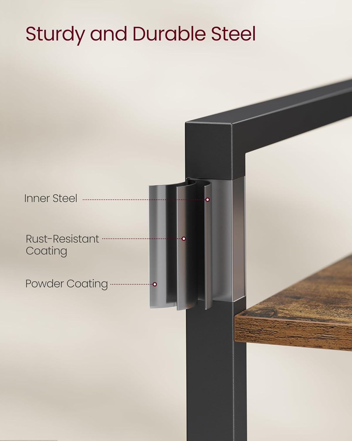 4-Tier Bookshelf, Bookcase with Steel Frame, Book Shelf for Living Room, Home Office, Study, 9.4 X 15.7 X 42 Inches, Industrial Style, Ebony Black and Ink Black ULLS099B56