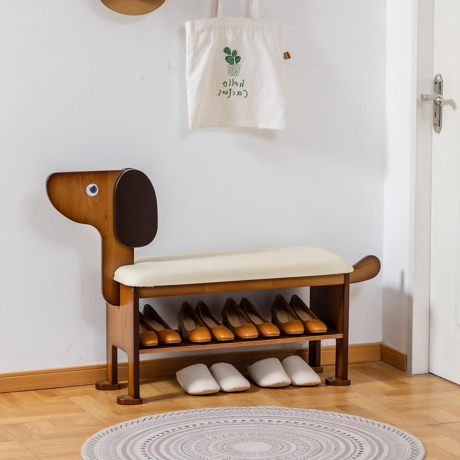 Shoe Bench – 2-Tier Wooden Entryway Organizer Cute Dog-Shaped with Pet-Inspired Design, 31.5Inchs Hallway & Living Room Bench