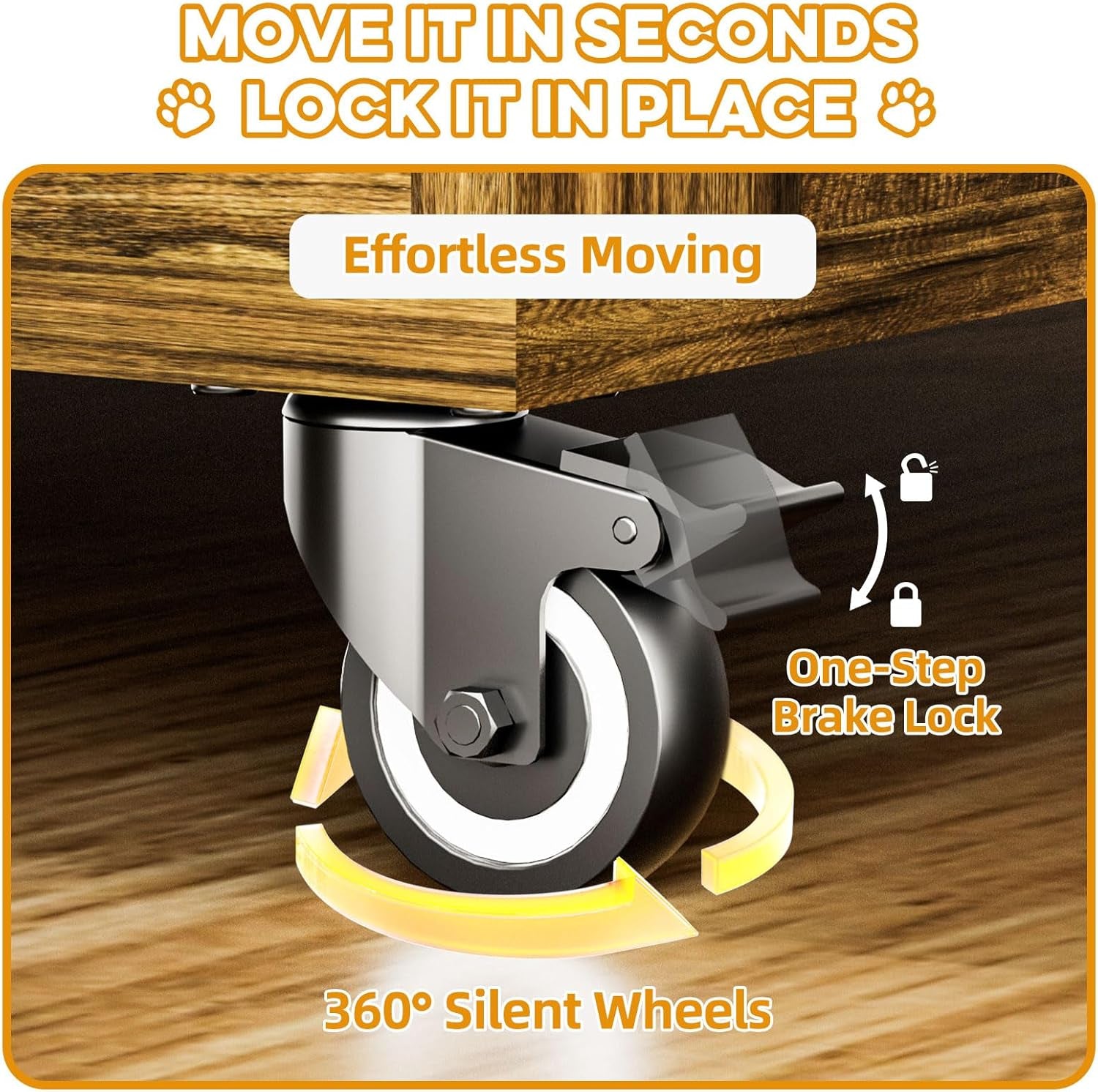 32" Dog Crate Furniture, Double Door Wooden Indoor Dog Kennel Furniture, Decorative Pet Cage End Table with Wheels for Medium and Small Breed Dogs, Size M, Rustic Brown