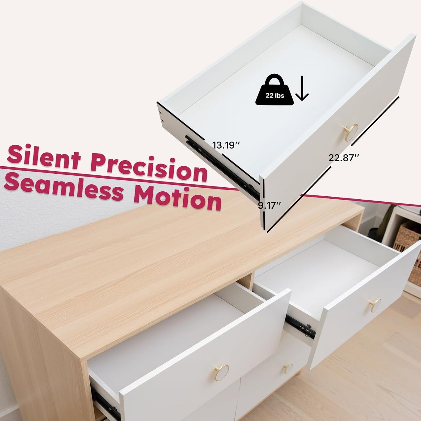 Baby Dresser for Nursery, Kids, and Bedroom – 6 Drawer White Wood Dresser with Solid Wood Legs, Storage for Clothes and Baby Essentials, White