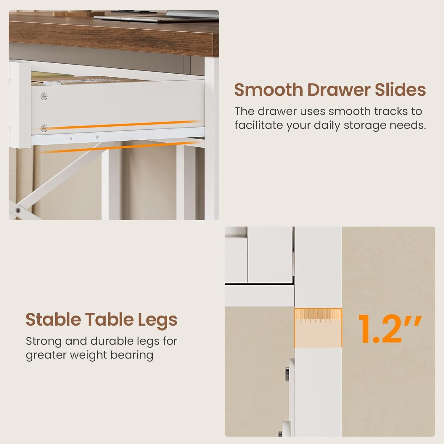 Farmhouse Small Desk with Drawers, 40" Computer Desk with Storage Shelves, White Writing Desk for Small Space and Power Outlet, Desk for Bedroom, Home Office