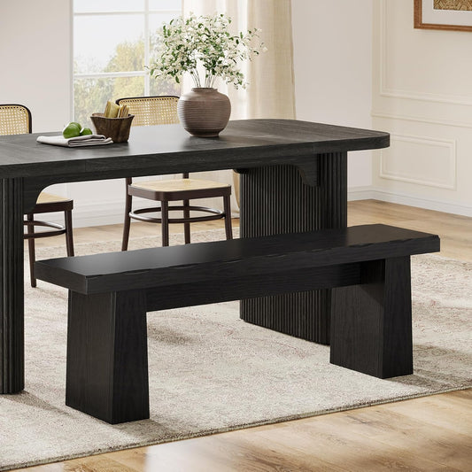 Wooden Dining Bench, 47-Inch Long Kitchen Bench with Sturdy Frame for Dining Room, Entryway, Living Room, Hallway, Easy Assembly (Black)