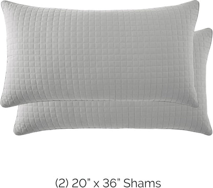 Pillow Shams King Size Set of 2, Large 20"X36" Decorative Grey Pillow Covers for King Size Pillows, Luxury Quilted Sham Covers to Match Quilt Bedding Set, Steel Grey
