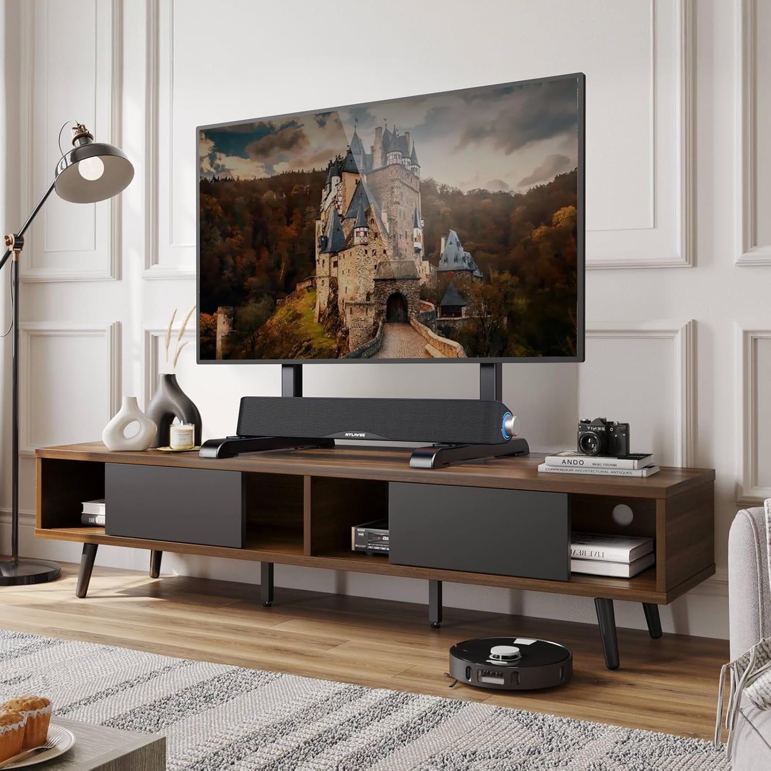 Universal TV Stand, Table Top TV Stand Base Wobble-Free Replacement for Most 24 to 80 Inch LCD LED Tvs, 7 Height Adjustable TV Legs Hold up to 150Lbs, Max VESA 800X500Mm, Black AX10TB02