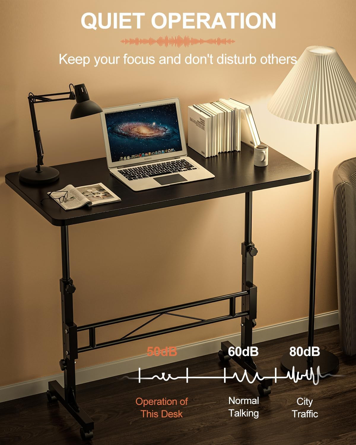 Small Standing Desk Adjustable Height, Mobile Stand up Desk with Wheels, 32 Inch Portable Rolling Desks for Walking Pad Treadmill Black