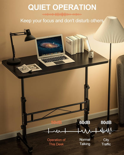 Small Standing Desk Adjustable Height, Mobile Stand up Desk with Wheels, 32 Inch Portable Rolling Desks for Walking Pad Treadmill Black